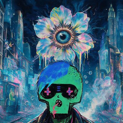NeonGlitch86, portrait painted by MLow: Green After Dark