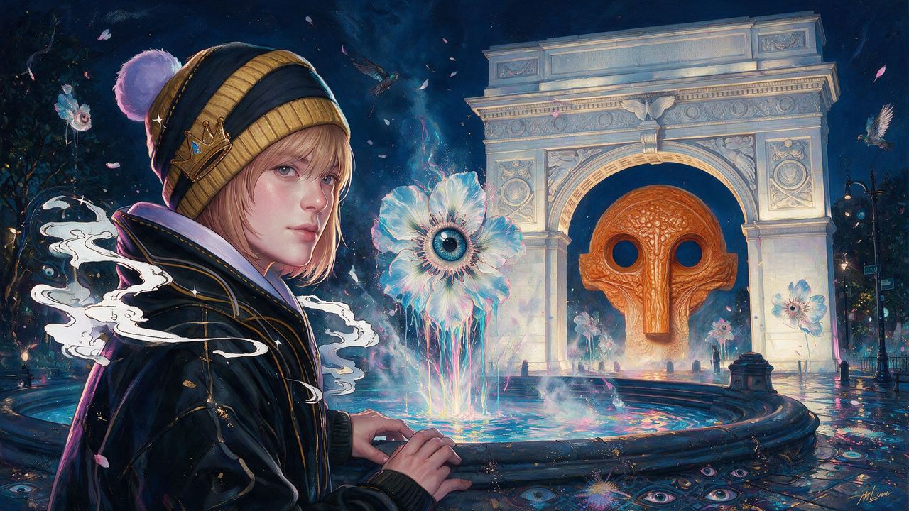 NFTLaurent, portrait painted by MLow: The Mask in the Arch