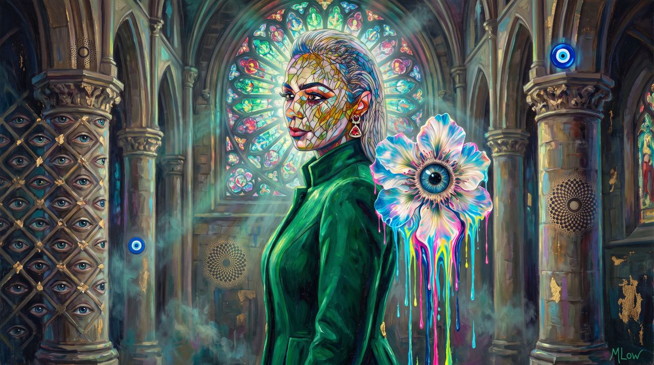 Niamh, portrait painted by MLow: Glass at St. Patrick's