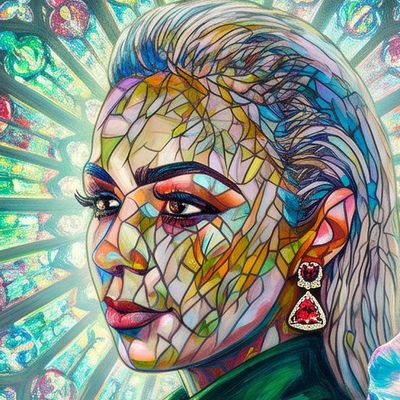 Niamh, portrait painted by MLow: Glass at St. Patrick's