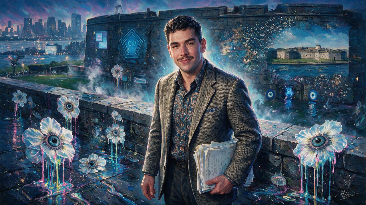Nic Carter, portrait painted by MLow: Essays at Castle Clinton