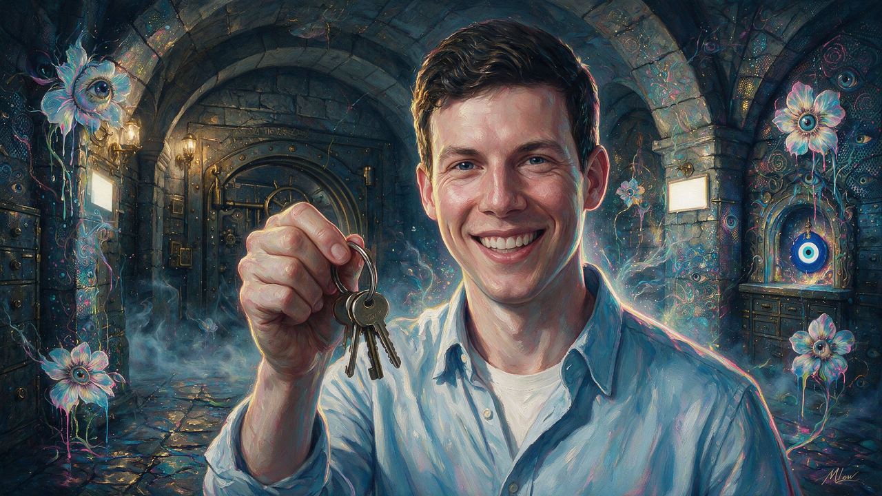 Nick Neuman, portrait painted by MLow: Three Keys Under Fifth Avenue