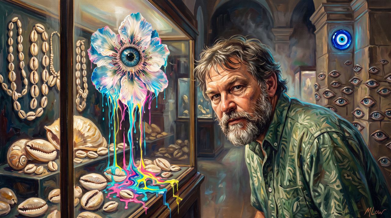 Nick Szabo, portrait painted by MLow: Shell Money at the Museum