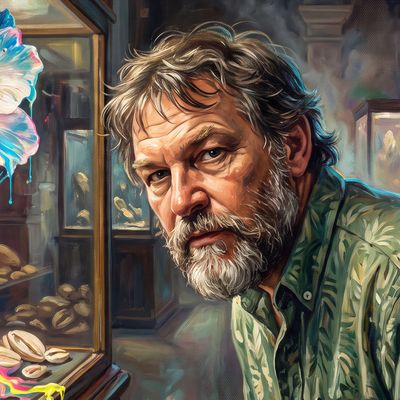 Nick Szabo, portrait painted by MLow: Shell Money at the Museum