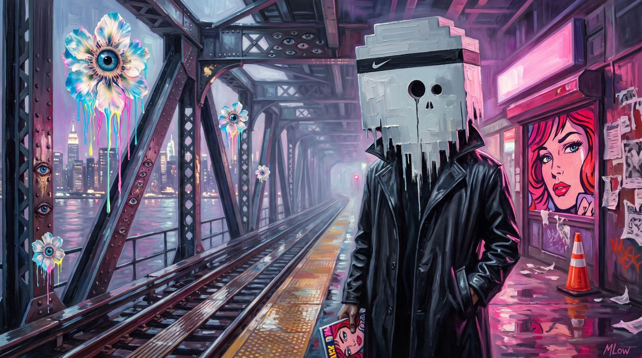 Nightshare, portrait painted by MLow: Queensboro Plaza, 3 AM
