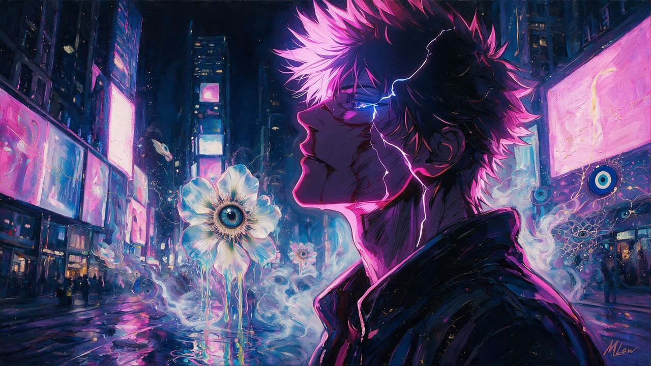 Nikolas, portrait painted by MLow: Lightning in Times Square