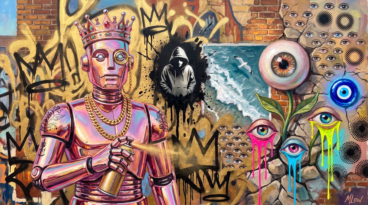 NLV, portrait painted by MLow: The Robot King at Welling Court