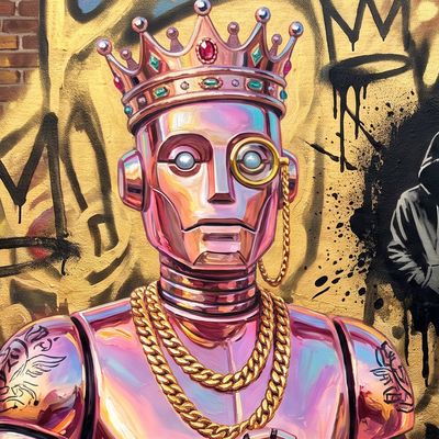 NLV, portrait painted by MLow: The Robot King at Welling Court