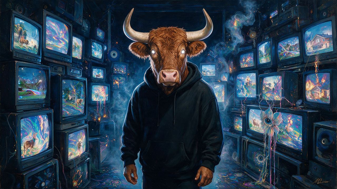 noper, portrait painted by MLow: The Bull Who Watches Canal Street