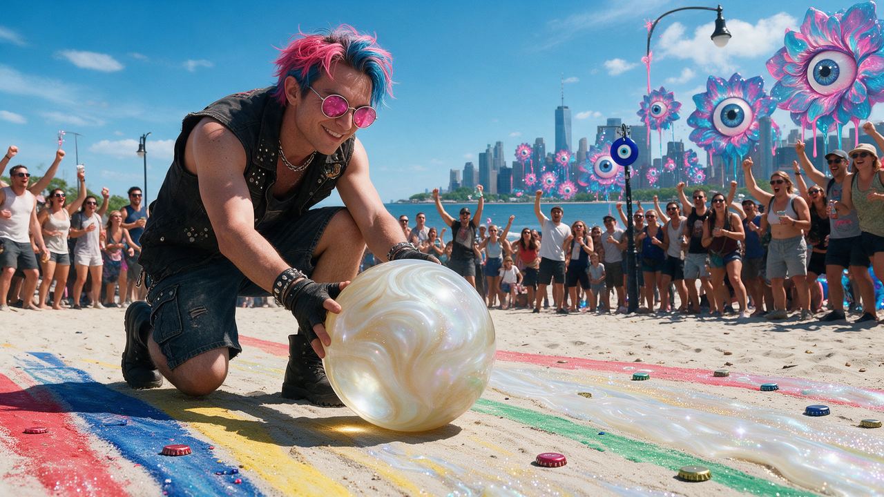 NoPunk, portrait painted by MLow: Kneeling With King at Orchard Beach