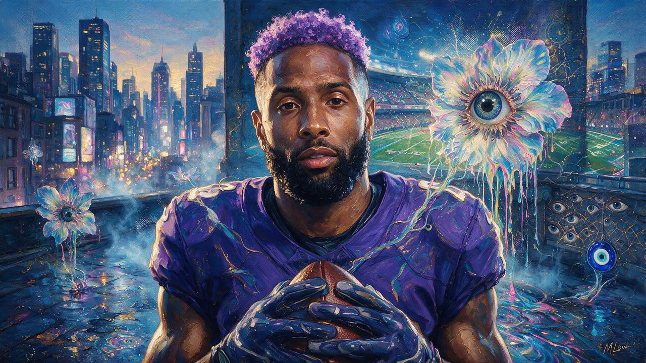 Odell Beckham Jr., portrait painted by MLow: Ball in Both Gloves