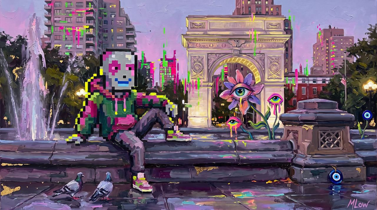 OG, portrait painted by MLow: Be Cool at the Fountain