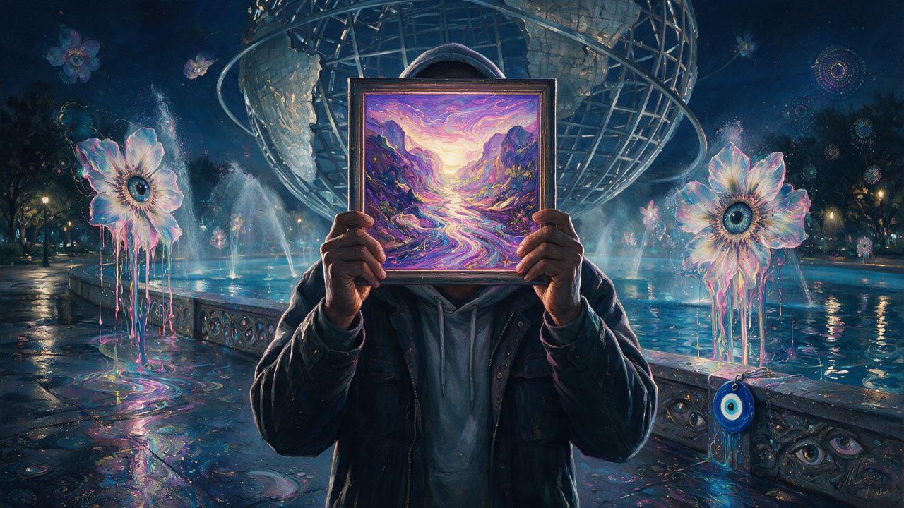 old ed hacked, portrait painted by MLow: Brainmelt at the Reflecting Pool