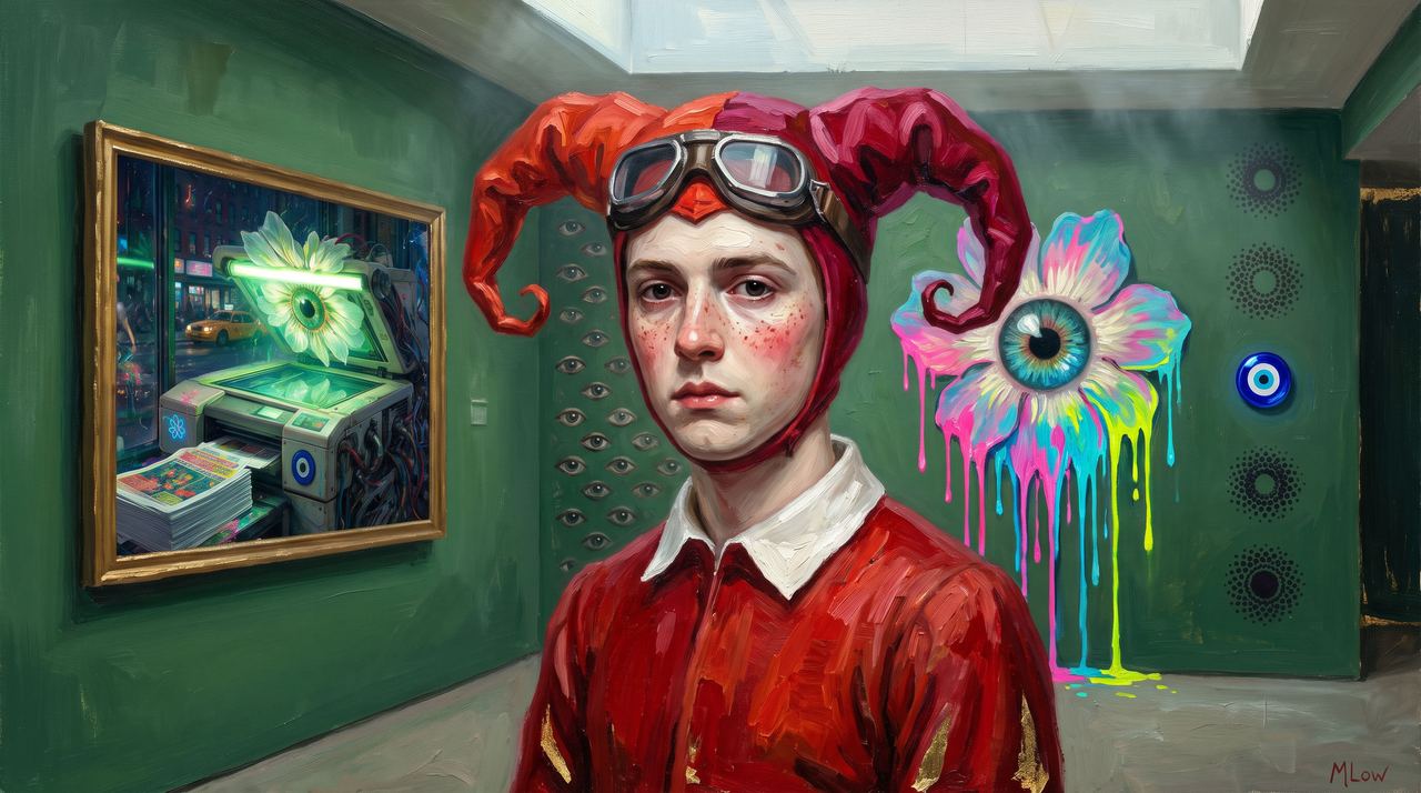 p1cky.eth, portrait painted by MLow: The Jester in Chelsea
