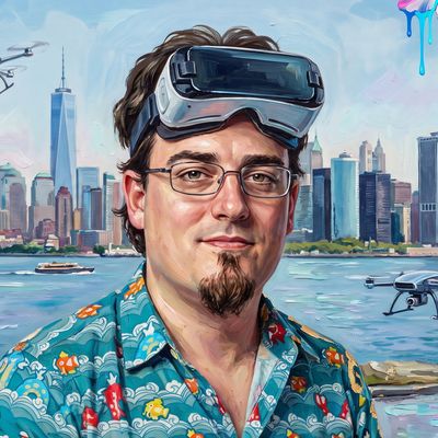 Palmer Luckey, portrait painted by MLow: Headset on Governors Island