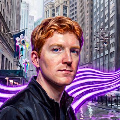 Patrick Collison, portrait painted by MLow: Violet Stripes on Broad Street