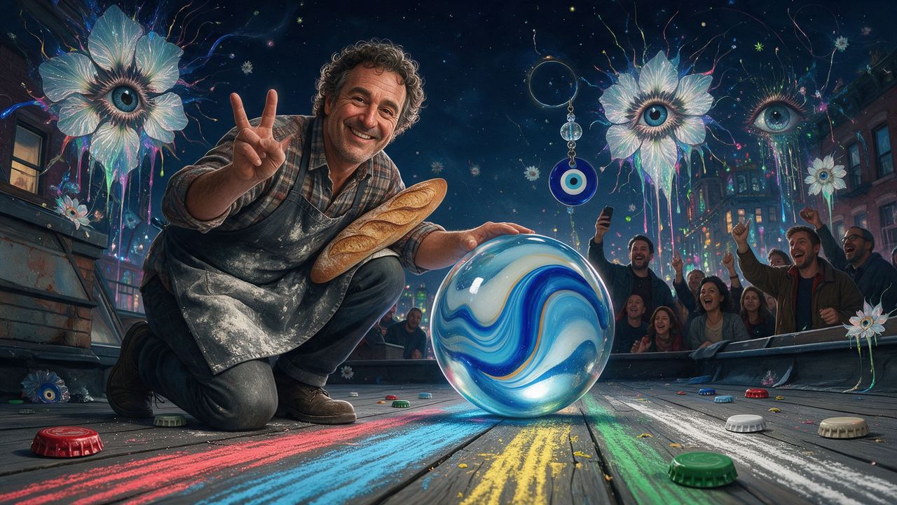 PeaceLandBread, portrait painted by MLow: Kneeling With Get That Bread on a Brooklyn Roof