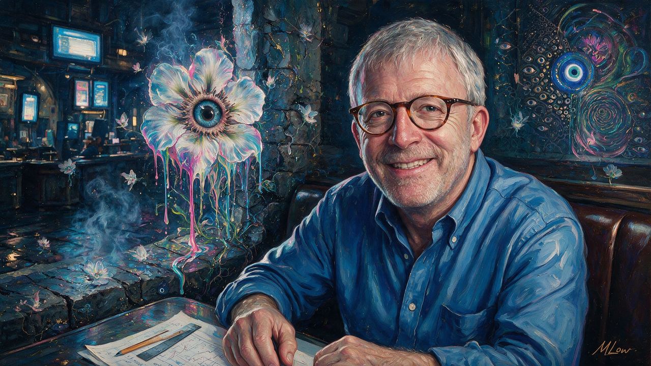 Peter Brandt, portrait painted by MLow: Ruler and Pencil at the Exchange