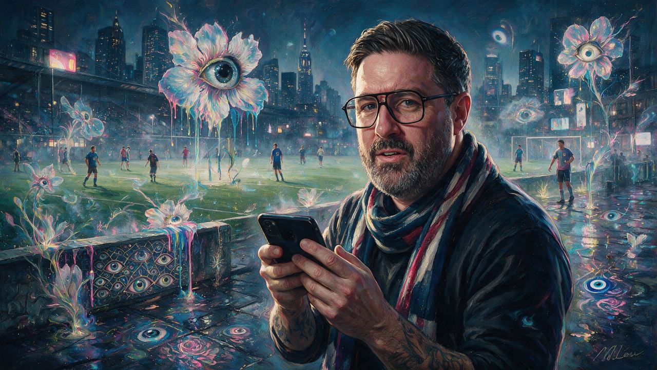 Peter McCormack, portrait painted by MLow: Sideline at Randall's Island
