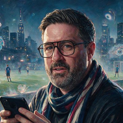 Peter McCormack, portrait painted by MLow: Sideline at Randall's Island