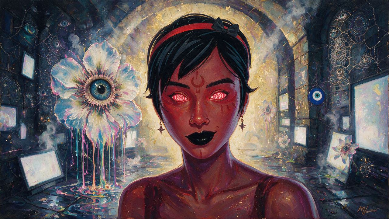 Pranksy, portrait painted by MLow: Spiral Eyes, Gold Vault