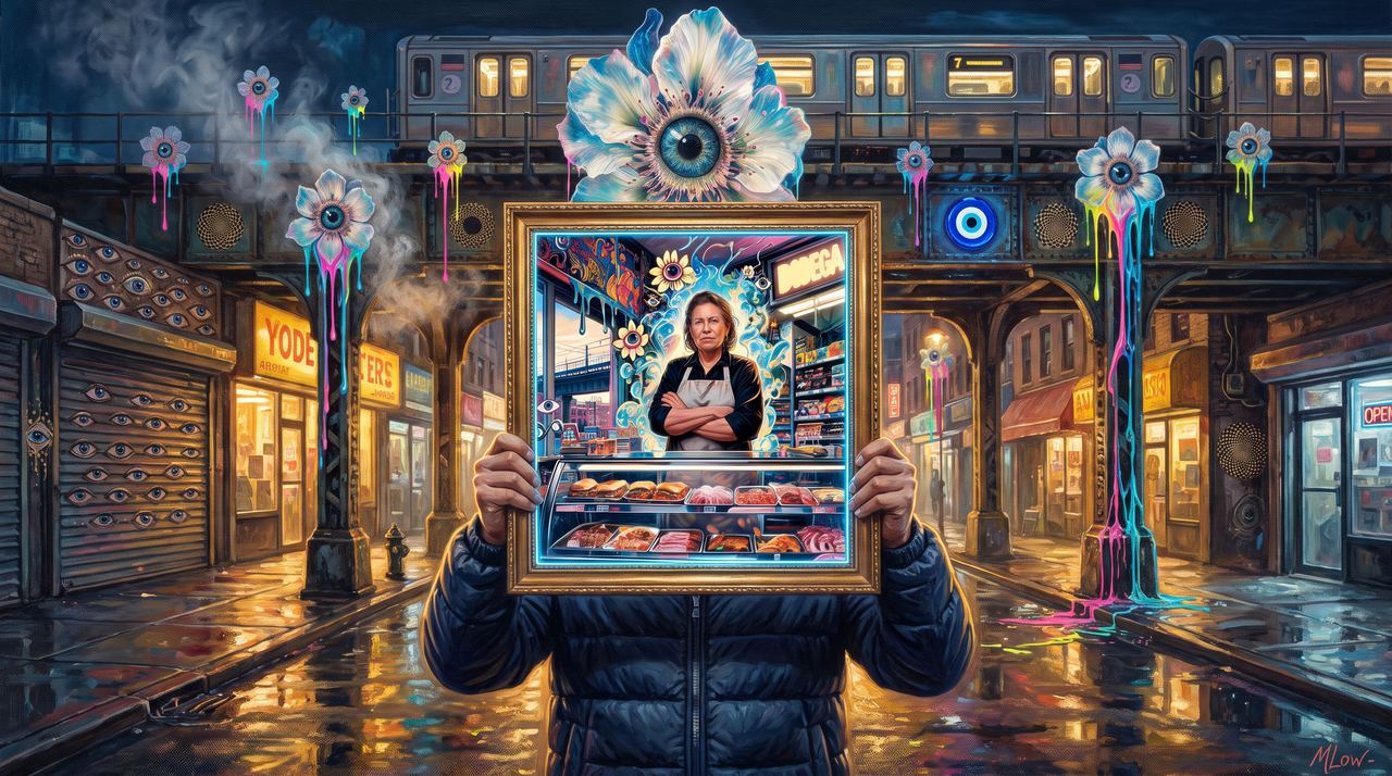 pudgypiper, portrait painted by MLow: The Bodega Keeper Under the 7