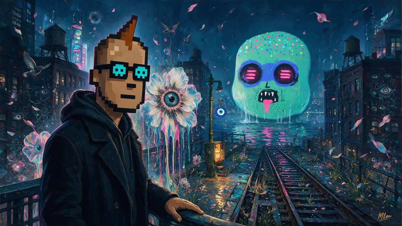 punk734, portrait painted by MLow: Moonrise at the End of the High Line