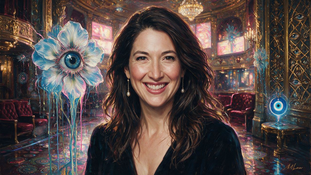 Randi Zuckerberg, portrait painted by MLow: Gilded Lobby