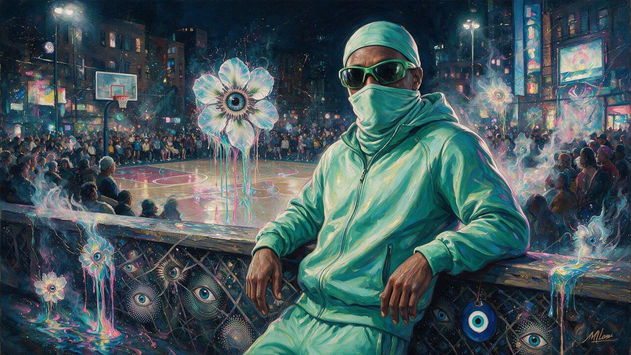 raredualjay, portrait painted by MLow: Courtside at Rucker Park