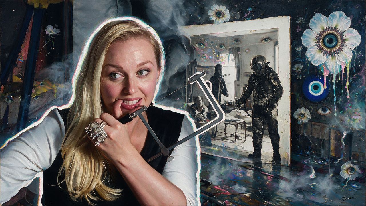 Rebecca Rose, portrait painted by MLow: The Diver in the Doorway