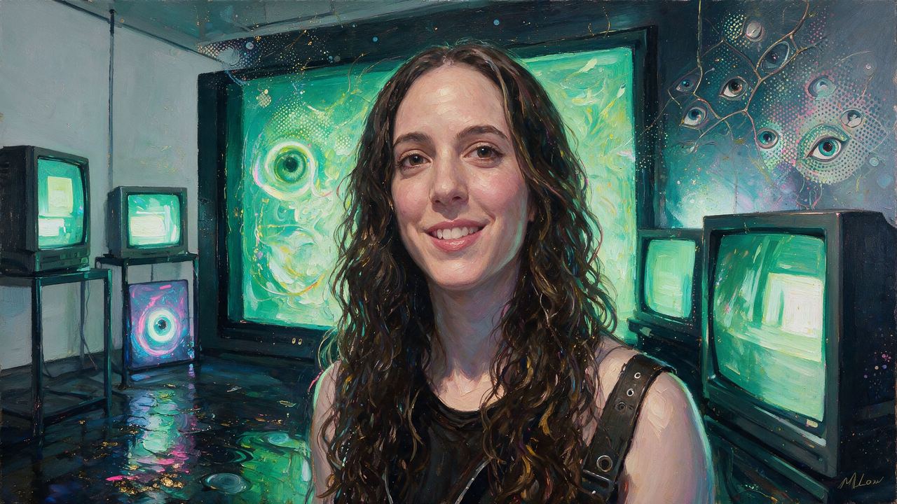 Regina Harsanyi, portrait painted by MLow: Old Monitors, New Green
