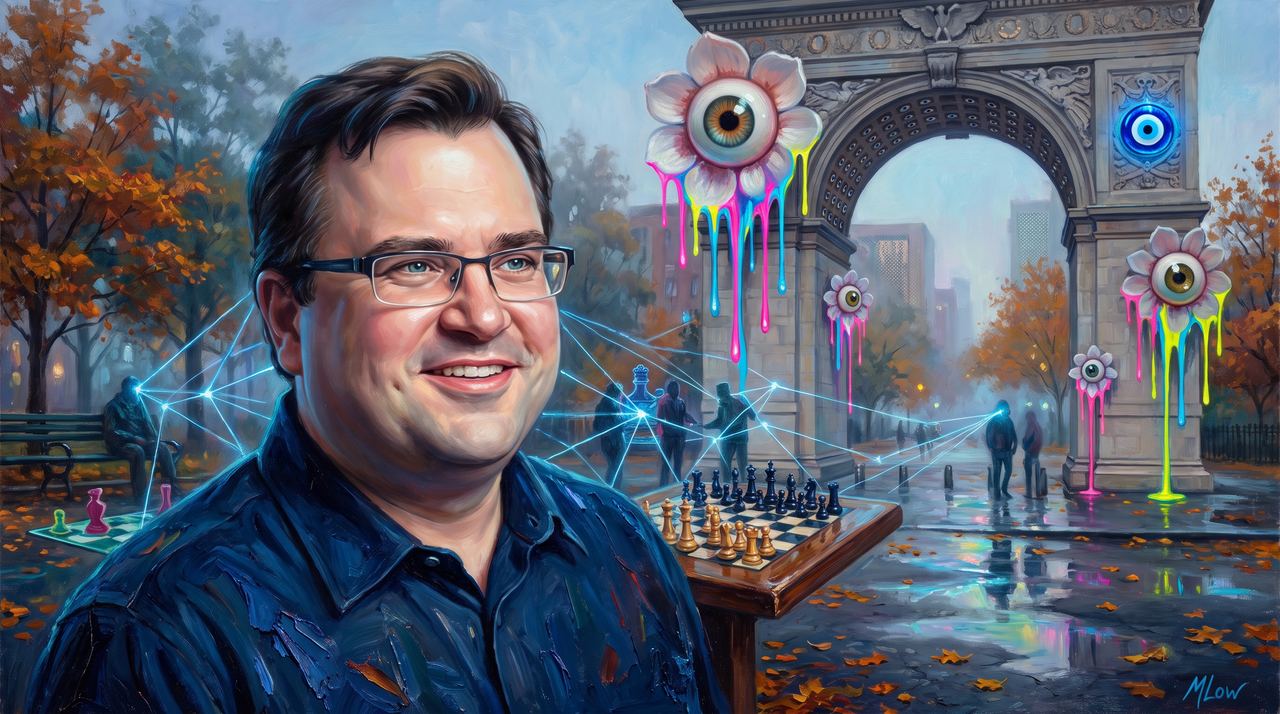 Reid Hoffman, portrait painted by MLow: The Network under the Arch