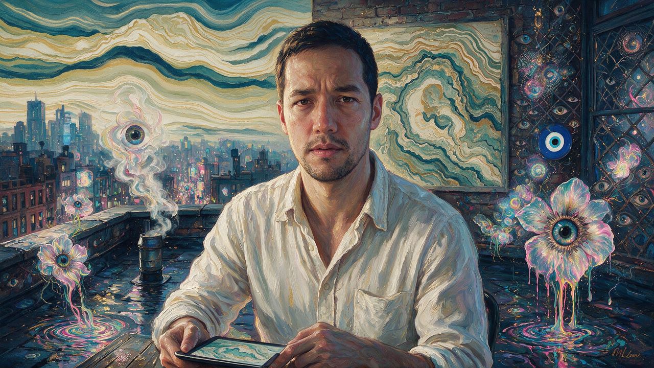 Robert Hodgin, portrait painted by MLow: Strata Sky