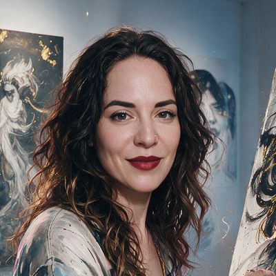 Rocketgirl, portrait painted by MLow: Gold Across Their Eyes