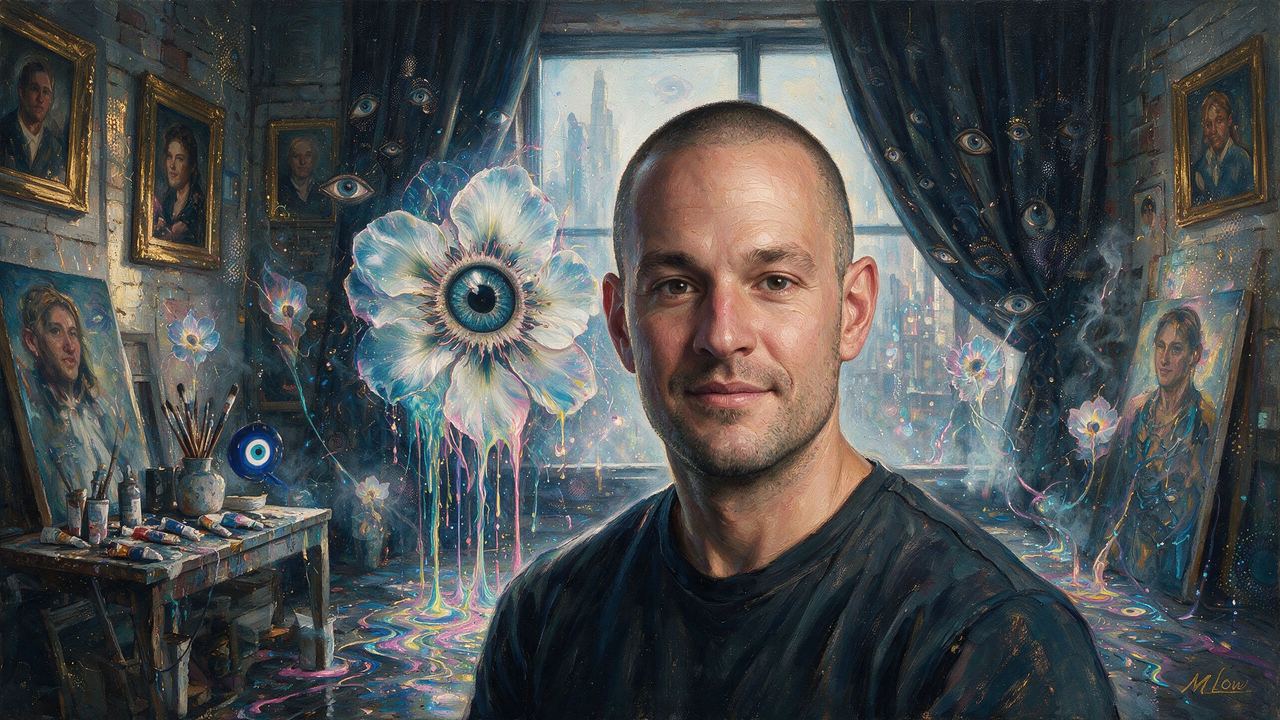 Roger Dickerman, portrait painted by MLow: Wall of Portraits
