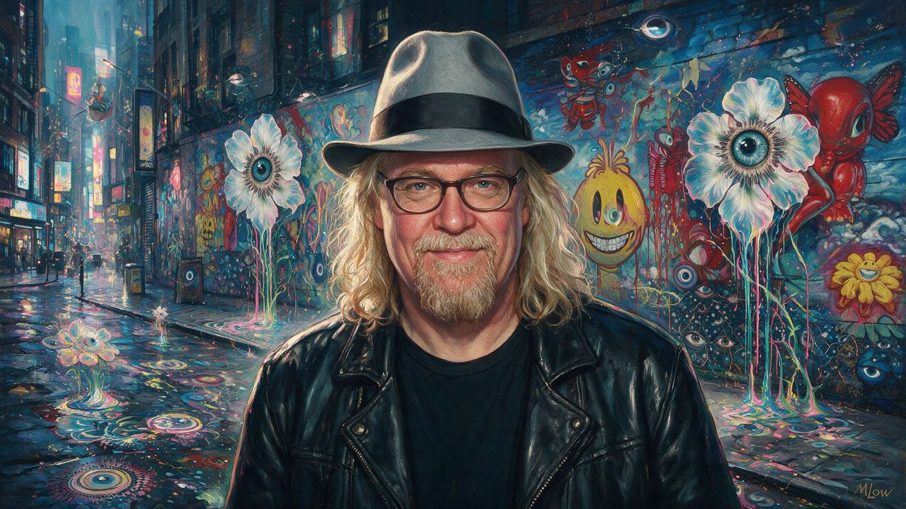 Ron English, portrait painted by MLow: Grins on the Houston Wall