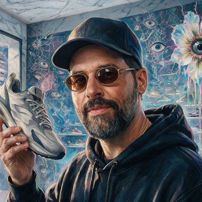 Ronnie Fieg, portrait painted by MLow: The Wall of Sneakers