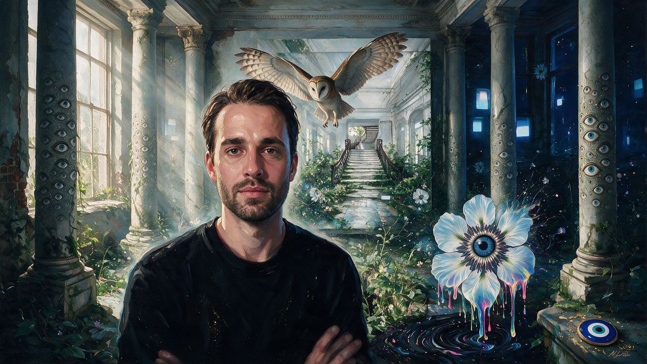 Ryan Koopmans, portrait painted by MLow: The Bathhouse Owl