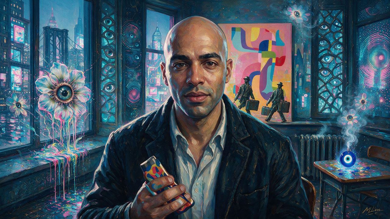 Ryan Seslow, portrait painted by MLow: Chalk Dust and Loops