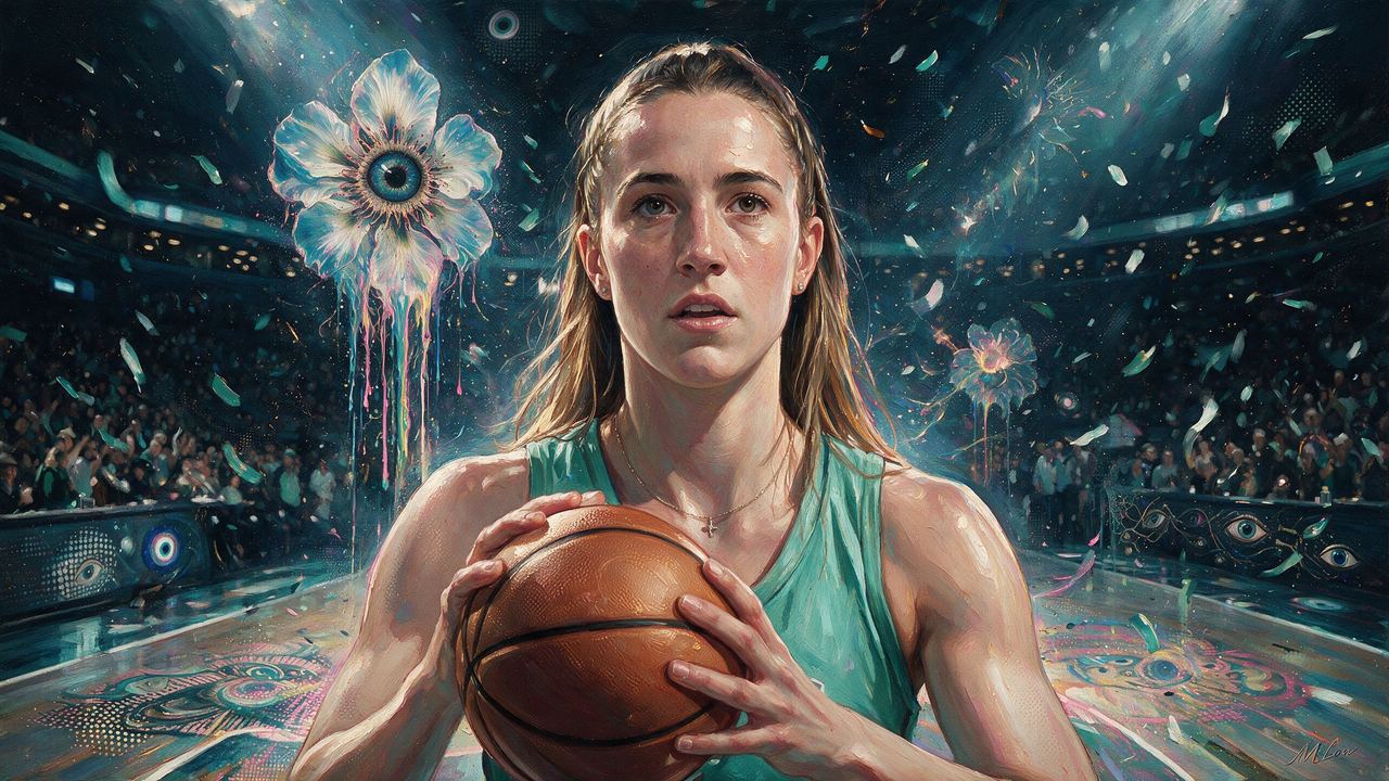 Sabrina Ionescu, portrait painted by MLow: Confetti at Barclays