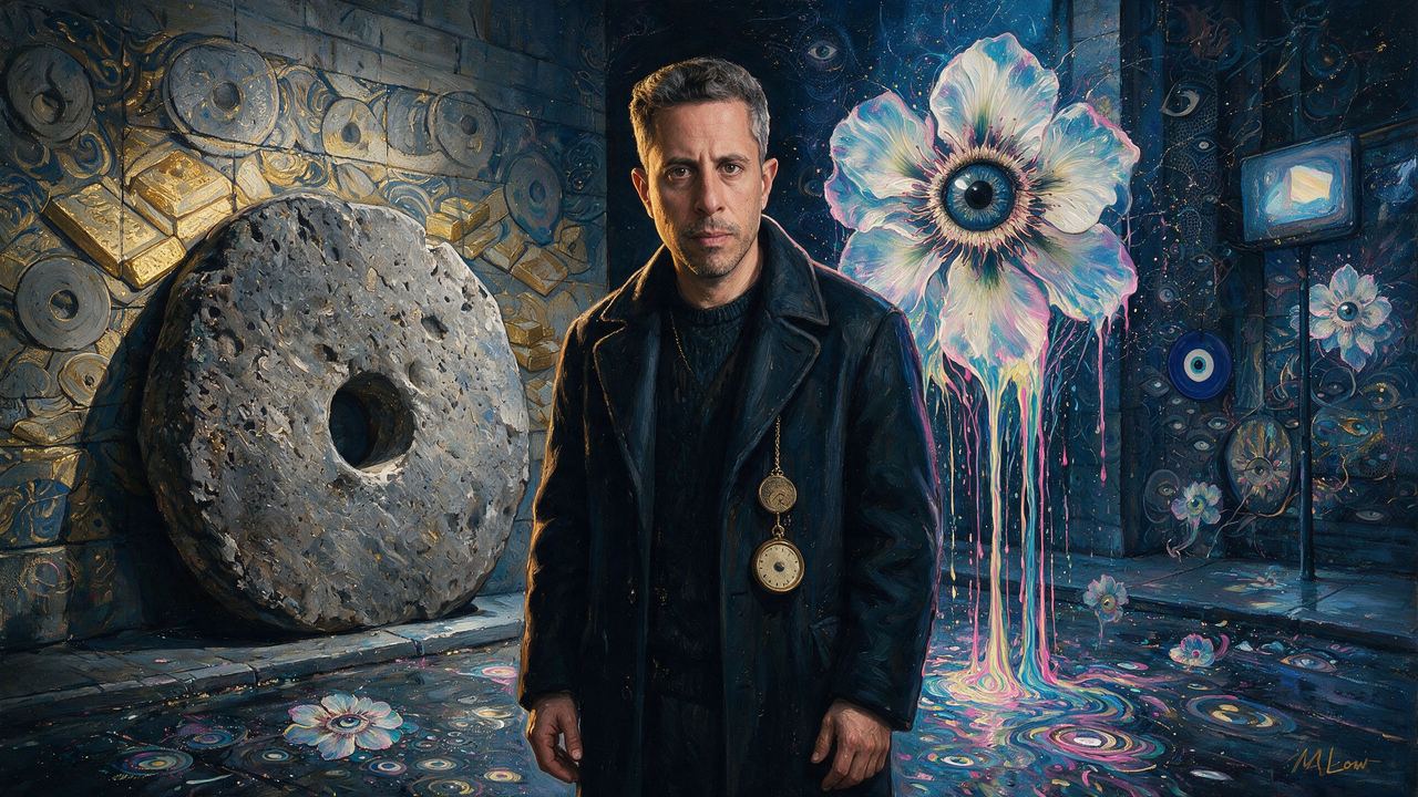 Saifedean Ammous, portrait painted by MLow: Rai Stone on Liberty Street