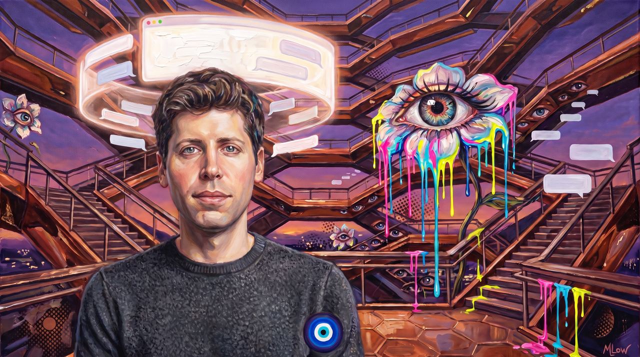 Sam Altman, portrait painted by MLow: Chat Bubbles on the Vessel
