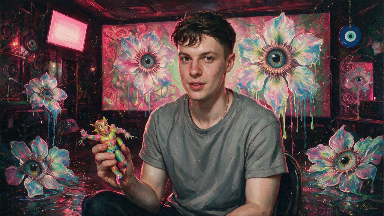 Sam Rolfes, portrait painted by MLow: Little Neon Monster