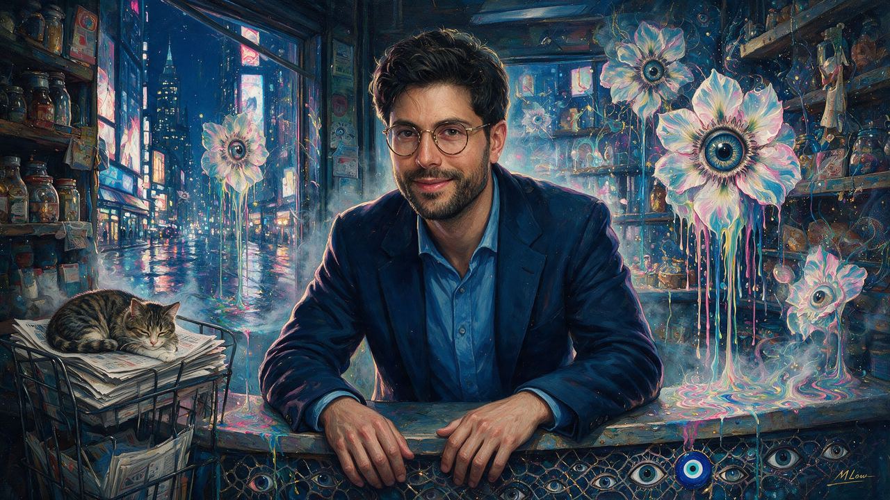 Santiago R. Santos, portrait painted by MLow: The Bodega Cat Stays
