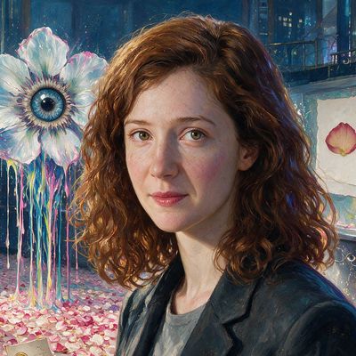 Sarah Meyohas, portrait painted by MLow: Petals on the Trading Floor