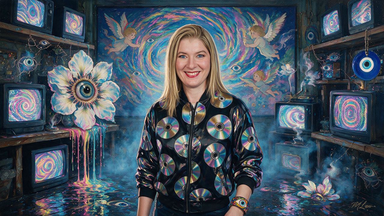 Sarah Zucker, portrait painted by MLow: Rainbow Screens