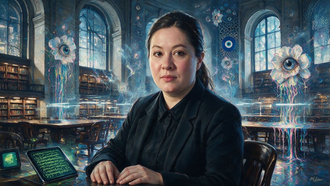 Sasha Stiles, portrait painted by MLow: Verses in Green Light
