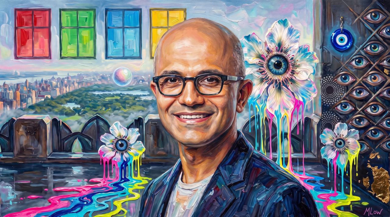 Satya Nadella, portrait painted by MLow: Four Windows over the Park