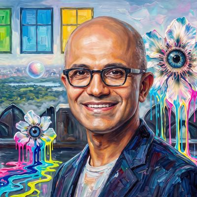 Satya Nadella, portrait painted by MLow: Four Windows over the Park