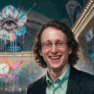 Scott Kominers, portrait painted by MLow: Right Twice a Day at Grand Central